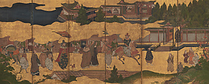 A Portuguese Trading Ship Arrives in Japan, Unidentified artist, Pair of six-panel folding screens; ink, color, gold, and gold-leaf on paper, Japan